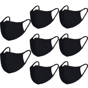 comfso 8 pack organic cotton face cover washable and reusable - black travel face mask, mouth protection cloth masks with nose bridge wire - soft fabric for women men outdoor