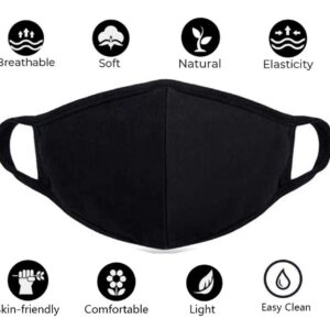 comfso 8 Pack Organic Cotton Face Cover Washable and Reusable - Black Travel Face Mask, Mouth Protection Cloth Masks with Nose Bridge Wire - Soft Fabric for Women Men Outdoor