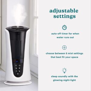 Homedics Ultrasonic Humidifier – Large Deluxe Air Humidifiers for Bedroom, Plants, Office – Cool and Warm Mist Humidifiers, Essential Oil Pads and Built-In Timer, 5 Mist Settings, White and Black