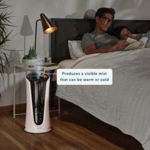 Homedics Ultrasonic Humidifier – Large Deluxe Air Humidifiers for Bedroom, Plants, Office – Cool and Warm Mist Humidifiers, Essential Oil Pads and Built-In Timer, 5 Mist Settings, White and Black