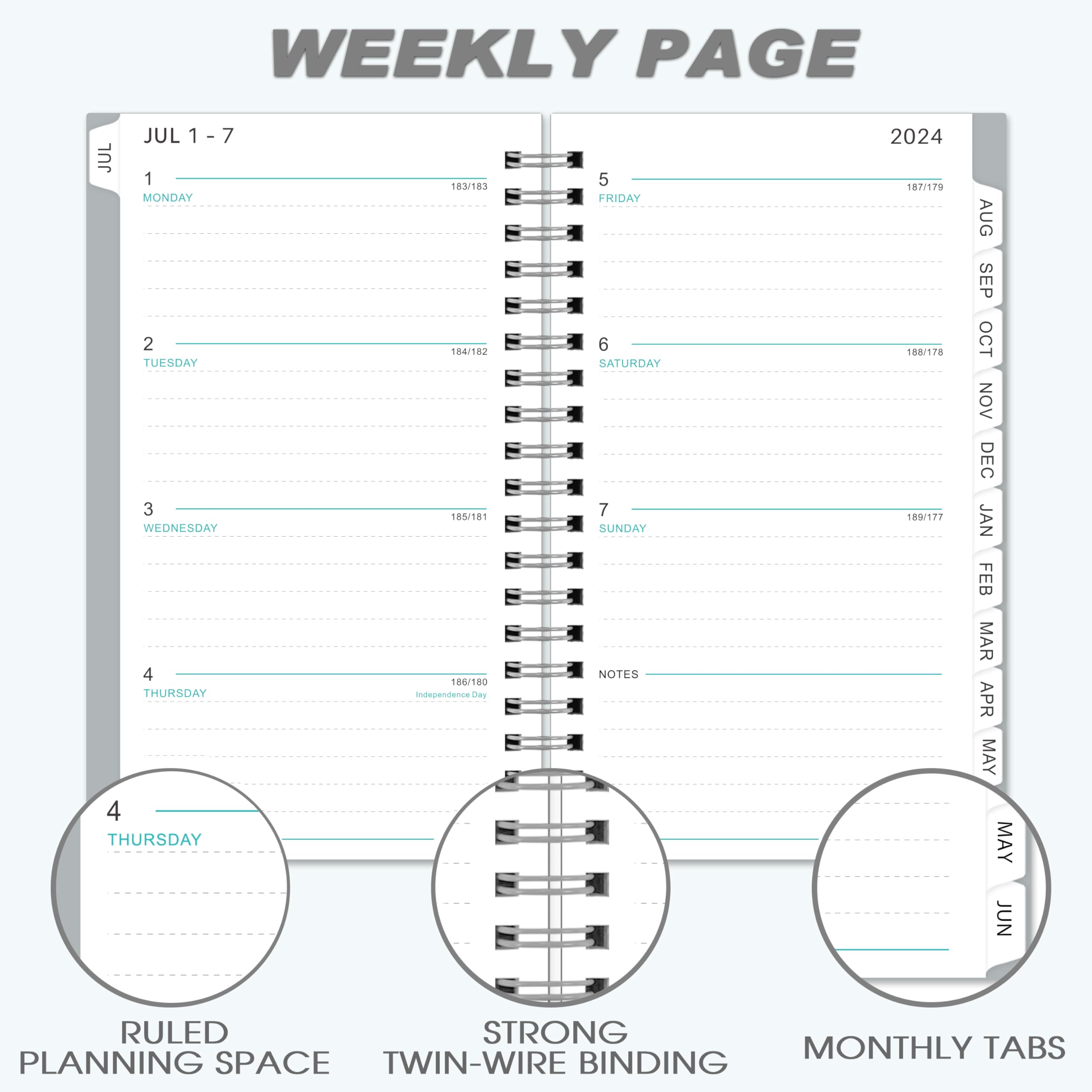 2024-2025 Pocket Planner/Calendar - Weekly & Monthly Pocket Planner, JUL. 2024 - Jun. 2025, 6.8" x 4.3", Strong Twin - Wire Binding, plastic cover