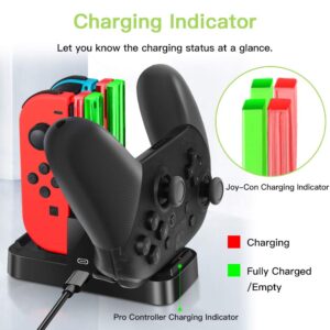 NexiGo 2022 Enhanced Charging Dock for Nintendo Switch Joy-Con and Pro Controllers with USB Type-C Charging Cord and Charging Indicator, Fast Charger Charging Station (Gray)