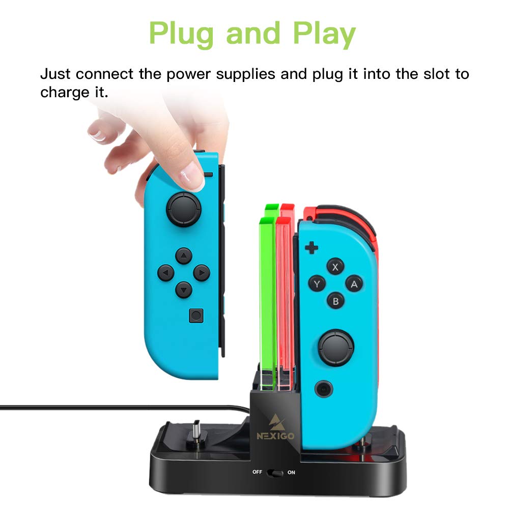 NexiGo 2022 Enhanced Charging Dock for Nintendo Switch Joy-Con and Pro Controllers with USB Type-C Charging Cord and Charging Indicator, Fast Charger Charging Station (Gray)