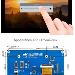 waveshare Compatible with Raspberry Pi Touchscreen 5inch DSI LCD Touch Screen 800×480 Resolution TFT LCD Display Monitor for Raspberry Pi Model 4B/3B+/3A+/3B/2B/B+/A+,CM3/3+