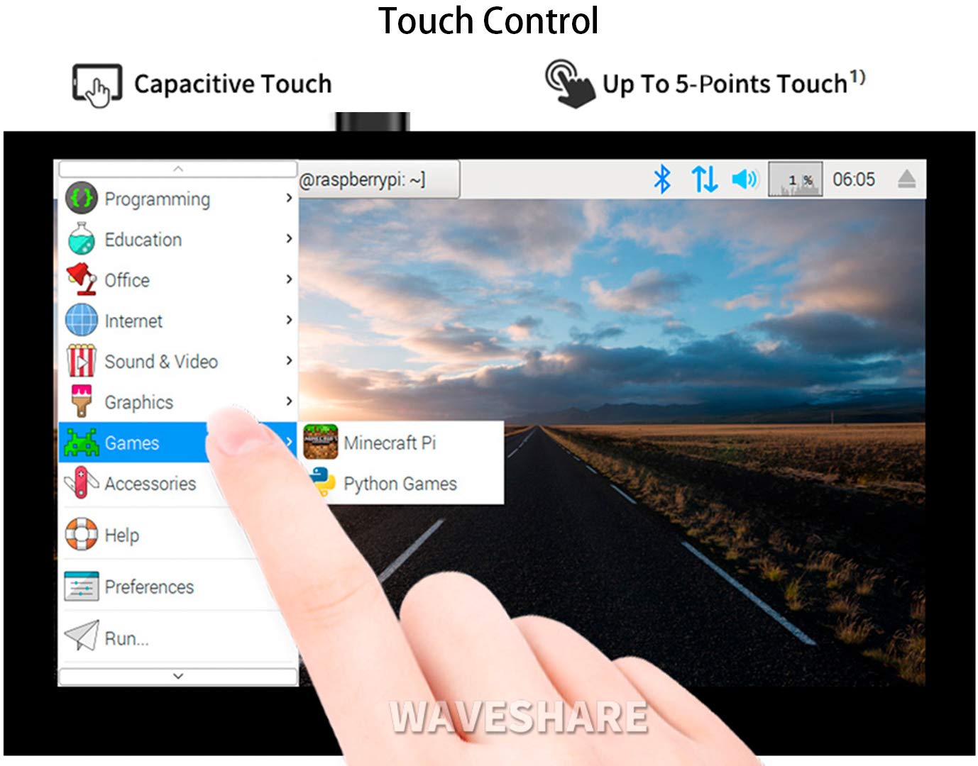 waveshare Compatible with Raspberry Pi Touchscreen 5inch DSI LCD Touch Screen 800×480 Resolution TFT LCD Display Monitor for Raspberry Pi Model 4B/3B+/3A+/3B/2B/B+/A+,CM3/3+