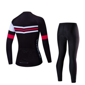 JPOJPO Women's Cycling Jersey Set Long Sleeve Bike Clothing Autumn Winter Reflective+5D Padded Long Pants S-2XL