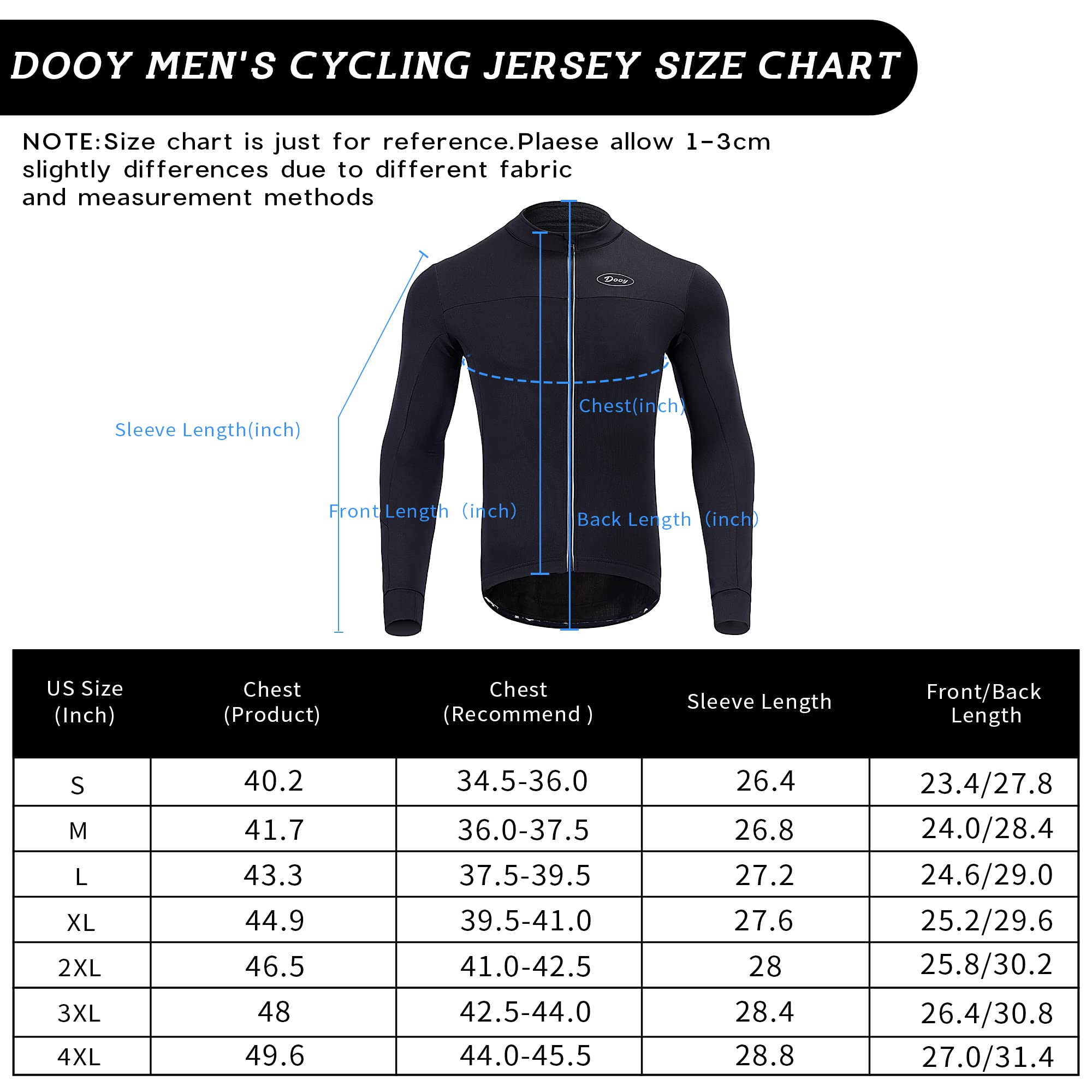 Dooy Men's Cycling Bike Jersey Winter Thermal Biking Shirt Long Sleeve Bicycle Jacket with Full Zipper and Rear Pockets（New Black,Large）