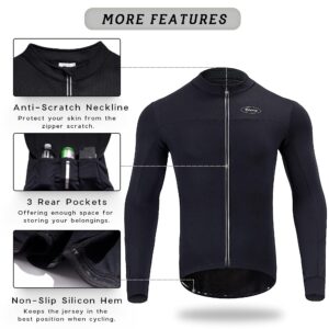 Dooy Men's Cycling Bike Jersey Winter Thermal Biking Shirt Long Sleeve Bicycle Jacket with Full Zipper and Rear Pockets（New Black,Large）