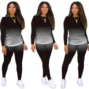 JSVZREU Two Piece Outfits for Women Pants Loungewear Set 2 Piece Outfits Sweatsuit Track Suits Matching Jogger Lounge Sets Long Sleeve(Black,XL)