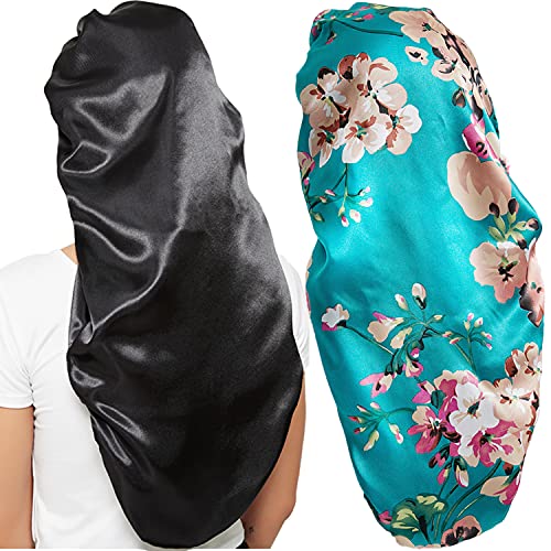 Wbfwbb 2 Pcs Silk Bonnet for Women Satin, Soft Elastic Band Silky Sleeping Cap Big Bonnets for Braids