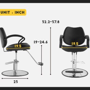 FDW Styling Heavy Duty Pump Adjustable Hydraulic Chair for Hair Stylist Women Man, 20x19x25 Inch (Pack of 1), Black