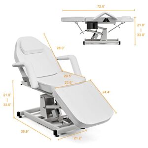 Paddie Electric Height Adjustable Tattoo Spa Bed Chair, Electric Lift Massage Table 3-Section Folding with Storage Pocket for Client/Esthetician/Artist, White