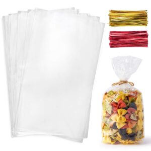 morepack cello cellophane treat bags,200 pcs 7x13 inches clear pastic gift bags with twist ties,party favor bags