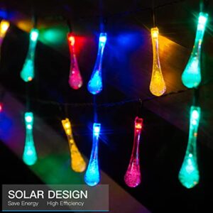 suddus 2 Pack 30 LED Solar String Lights Outdoor Waterproof, Water Drop Solar Lights with 8 Modes, Solar Party Lights Outdoor