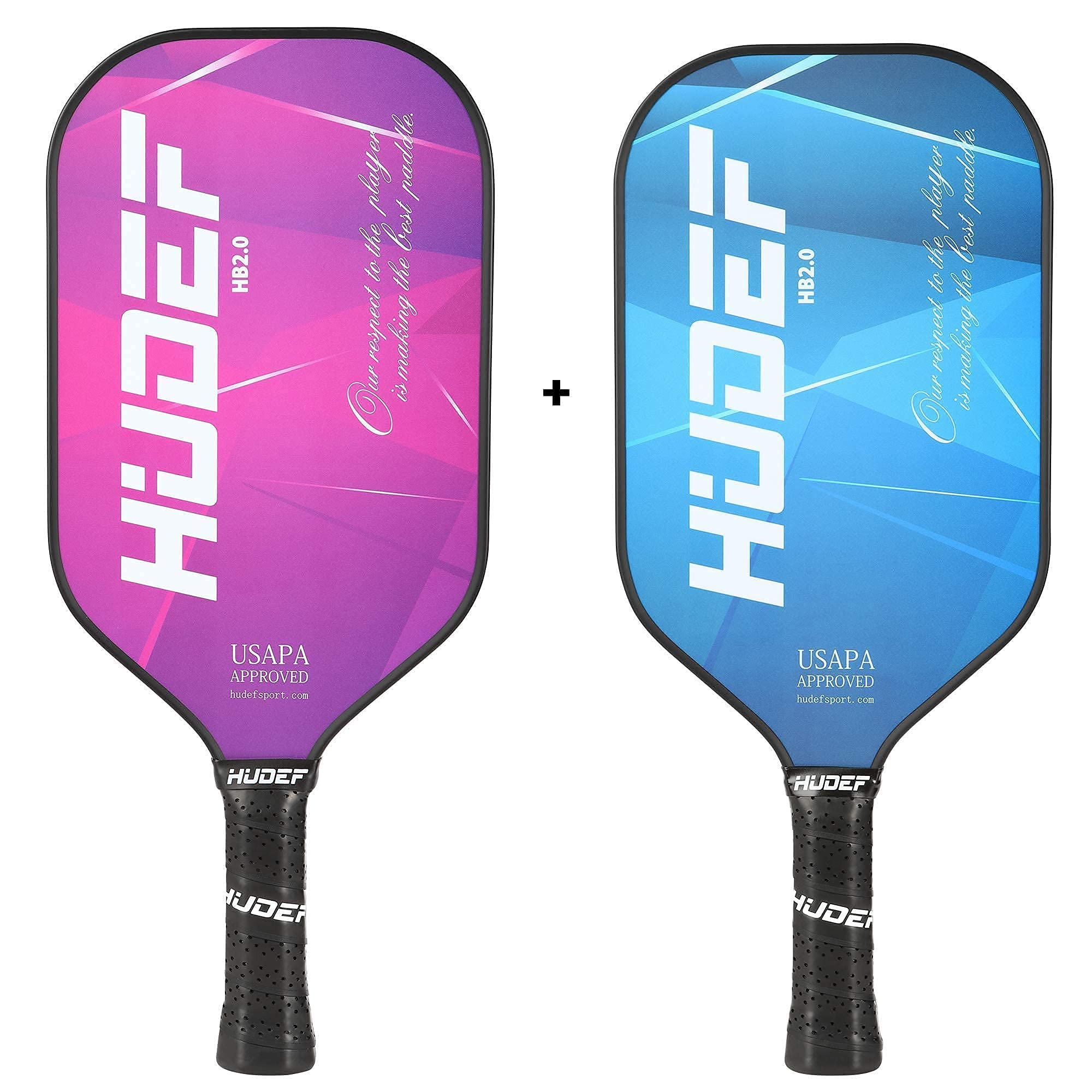 HUDEF HB 2.0 Purple+ Blue Pickleball Paddles, Lightweight Graphite Carbon Fiber Face Racquet Rackets Elongated Racket,Honeycomb Core,Cushion Comfort Grip USAPA Approved