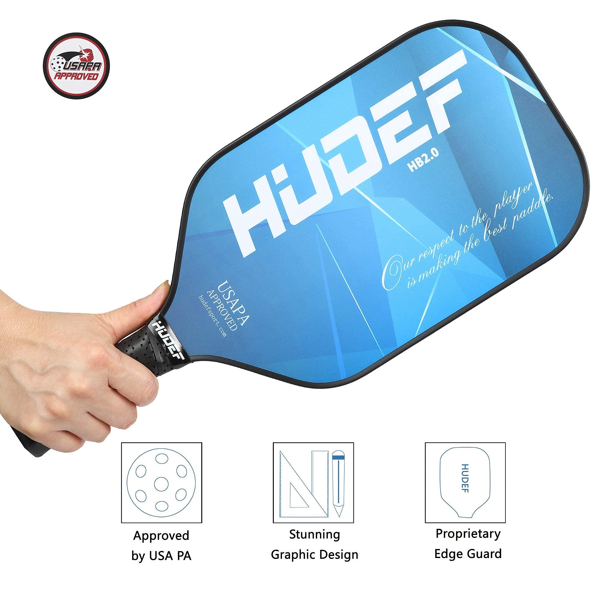 HUDEF HB 2.0 Purple+ Blue Pickleball Paddles, Lightweight Graphite Carbon Fiber Face Racquet Rackets Elongated Racket,Honeycomb Core,Cushion Comfort Grip USAPA Approved