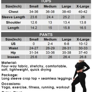 YOFIT Women 2 Piece Outfits Leggings+Long Sleeve Crop Tops Yoga Set Compression Skinny Tights Gym Fitness Pants Exercise Outfits