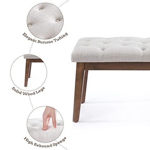 HUIMO Bedroom Bench End of Bed, Upholstered Dining Bench for Kitchen, Button-Tufted Entry Bench, Fabric Ottoman Bench for Living Room, Entryway,Beige