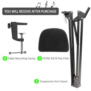 K678 Mic Stand with Pop Filter - Microphone Boom Arm Stand with Foam Windscreen for Fifine K678 USB Podcast Microphone by YOUSHARES