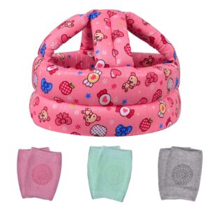 toraso baby helmet & baby knee pads for crawling,infant helmet & walking baby helmet，for age 6-36 months, pink candy(a)