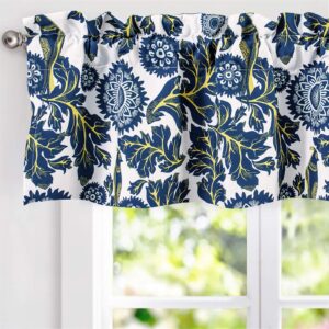 driftaway bird tree floral flower leaf lined thermal insulated energy saving window curtain valance for living room bedroom kitchen 2 layer rod pocket 52 inch by 14 inch plus 2 inch header navy