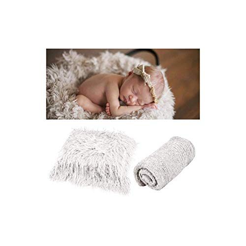 ZHANGLI 2PCS Newborn Baby Photography Props, Baby Photography Blanket & Wrap Set, Infant Soft Faux Fur Photography Backdrops Mat Rug for Baby Boys Girls