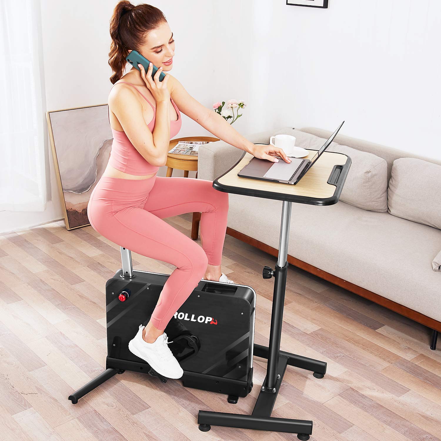 HIROLLOP Indoor Cycling Bike, Standing Desk Exercise Bike with Fully Adjustable for Home, Office, Sport and Workout Cardio（exercise bike with desk）