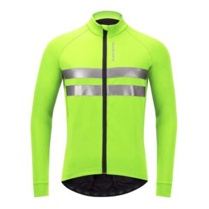 wosawe men's thermal fleece cycling jacket winter biking jersey long sleeves reflective bike outfit, green xl