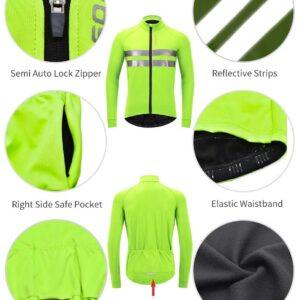 WOSAWE Men's Thermal Fleece Cycling Jacket Winter Biking Jersey Long Sleeves Reflective Bike Outfit, Green XL