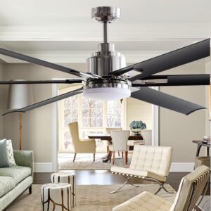 Parrot Uncle Ceiling Fans with Lights and Remote 72 Inch Modern Large Ceiling Fan with Light Outdoor Ceiling Fans for Patios Covered with LED Light, Brushed Nickel