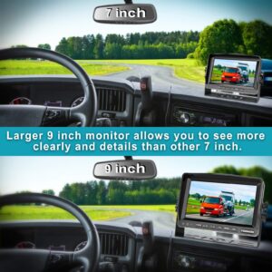 Fookoo Ⅱ HD 1080P 9" Wired Backup Camera System, 9-inch DVR Dual Split Screen Monitor, IP69 Waterproof Rear View Camera for Truck/Trailer/Box Truck/RV, Loop Record, Parking Lines (DY912)