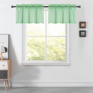 dualife mint green sheer valances for windows 52 inches wide 18 inches long - 2 panels light filtering voile window valances for basement with rod pocket