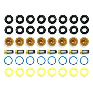 hisport fuel injector seal kits include o-rings, pintle caps, seal spacers and filter baskets universal repair set replaces 0280150962 [8 set]