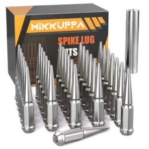 mikkuppa m14x2.0 spike lug nuts - 32pcs chrome 14mmx2.0 spiked lug nuts, replacement for 1994-2014 ford f150, 1997-2013 expedition, solid 4.4" tall acorn lug nut with 1 socket key