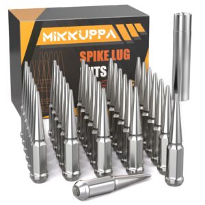 MIKKUPPA M14x2.0 Spike Lug Nuts - 32PCS Chrome 14mmx2.0 Spiked Lug Nuts, Replacement for 1994-2014 Ford F150, 1997-2013 Expedition, Solid 4.4" Tall Acorn Lug Nut with 1 Socket Key