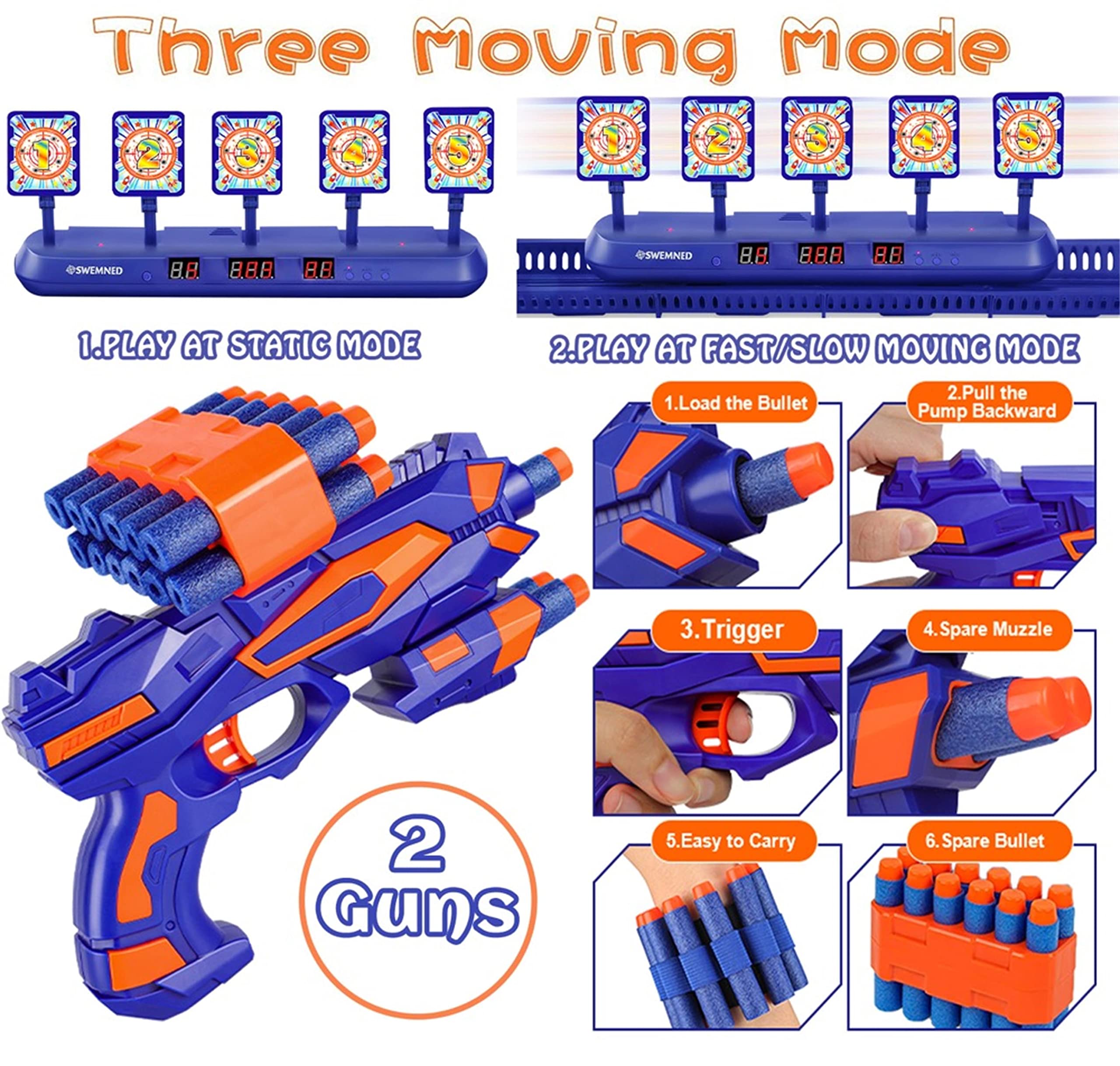 SWEMNED Running Shooting Targets for Nerf Gun Practice,Upgrade 5 Targets Auto Reset /3 Game Mode Electronic Scoring Digital Moving Target, Ideal Gift Toy for Age 6,7,8,9,10,12,13+ Year Old Kid/Boys