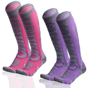 ski socks for men women snowboard socks skiing calf socks winter long socks with merino wool 2nd version, winter sports socks 2 pair