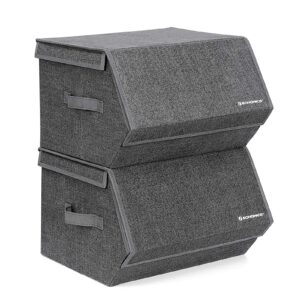 songmics stackable storage bins set of 2, storage boxes with lids, non-woven fabric closet organizers with magnetic closures, side handles, dark gray urylb02gv1