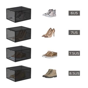 SONGMICS Shoe Boxes, Clear Shoe Organizers, Set of 12, Plastic Shoe Storage with Clear Door, Easy Assembly, up to US Size 12, Black ULSP032B12