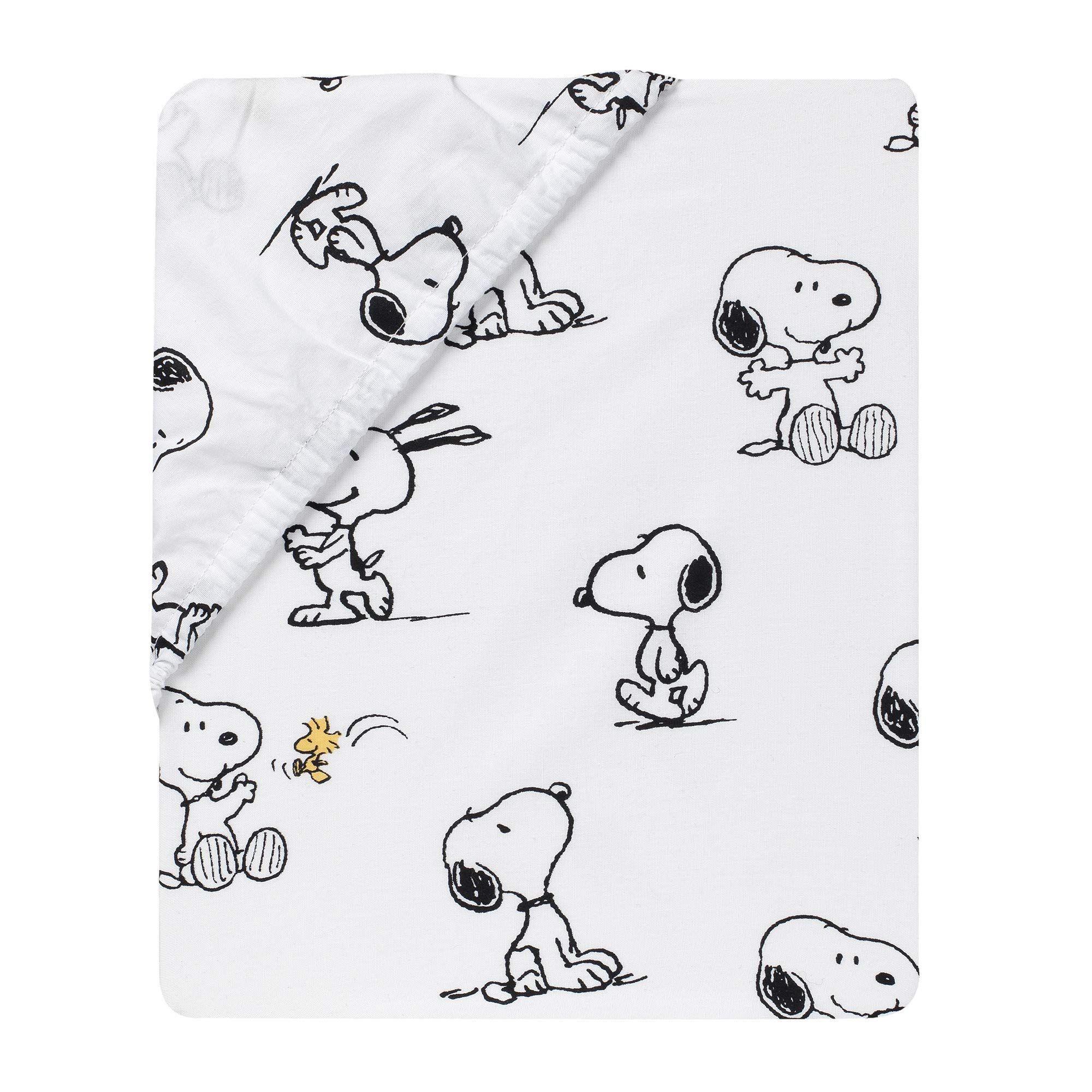 Lambs & Ivy Classic Snoopy 100% Cotton White/Black Fitted Baby Crib Sheet