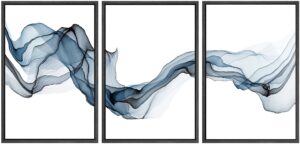 signwin framed canvas print wall art flowing blue smoke abstract shapes digital art modern art minimalist relax/calm cool for living room, bedroom, office - 16"x24"x3 black