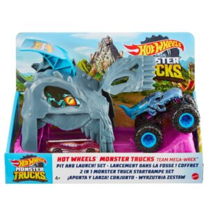 Hot Wheels Monster Truck Pit & Launch Playsets with a 1 Monster Truck & 1 Hot Wheels 1:64 Scale Car, Great Gift for Kids Ages 4 Years & Older