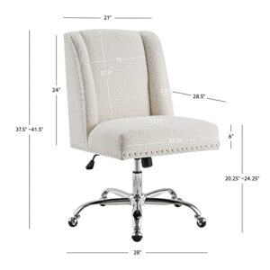 Linon Cream Sherpa Upholstered Swivel Chrome Base Clayton Office Chair