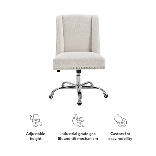 Linon Cream Sherpa Upholstered Swivel Chrome Base Clayton Office Chair