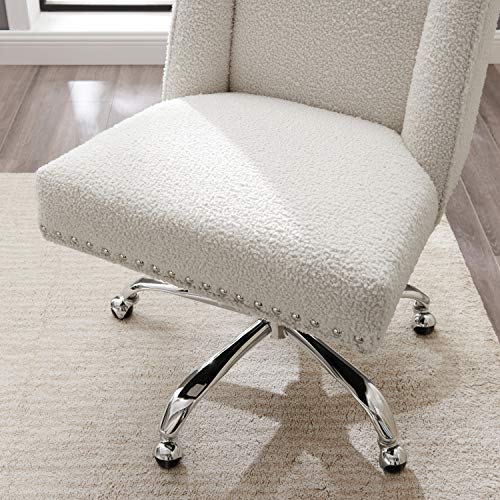 Linon Cream Sherpa Upholstered Swivel Chrome Base Clayton Office Chair