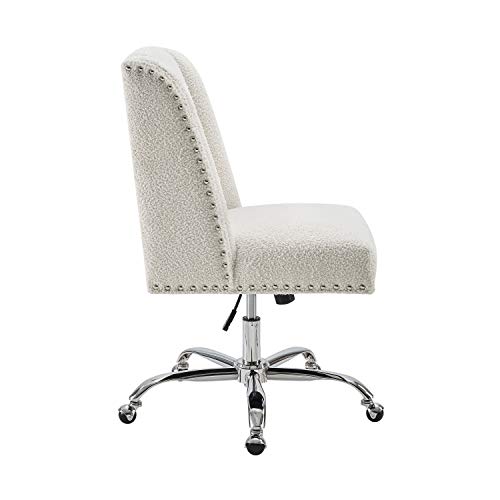 Linon Cream Sherpa Upholstered Swivel Chrome Base Clayton Office Chair