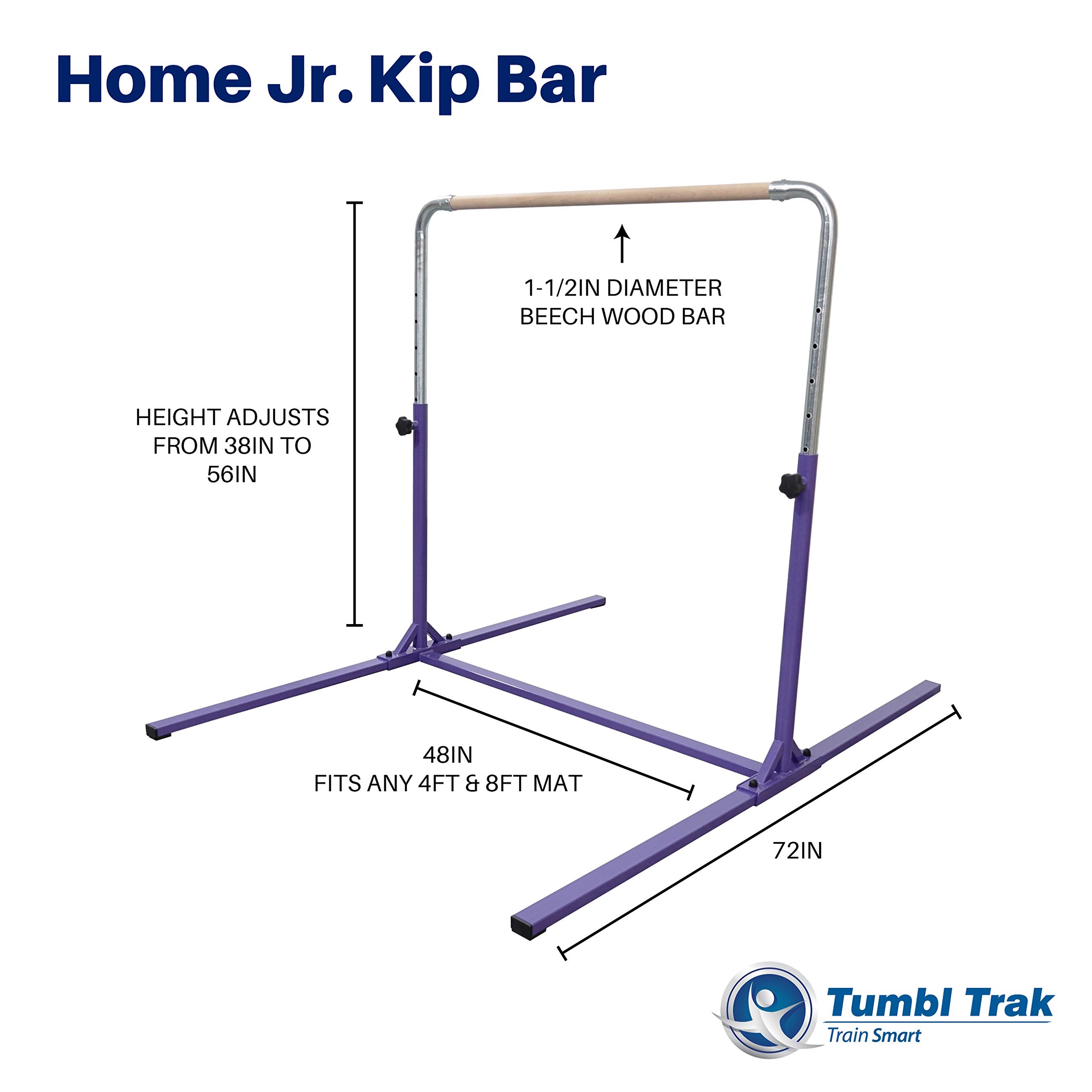 Tumbl Trak Adjustable Home Jr Kip Bar, Gymnastics Training Bar for Home and Gym, Purple