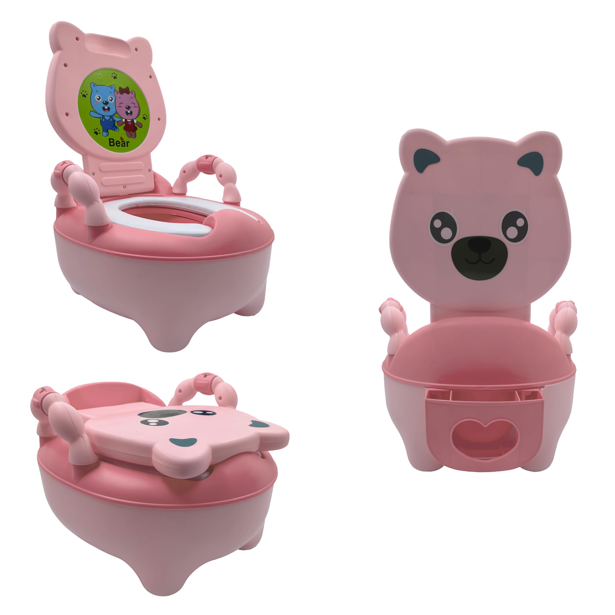 HTTMT- Baby Kids Pink Bear Portable Potty Training Toilet Seat With Pad Toddler Lovely Toilet Comfortable Soft Seat Stool Chair [P/N: ET-BABY003-PINK]