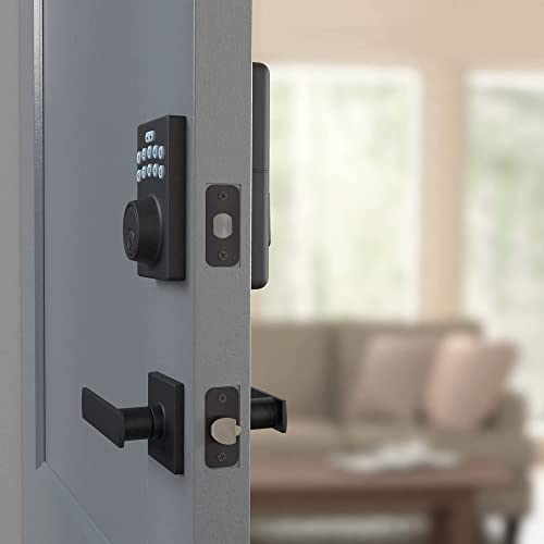 Amazon Basics - Contemporary Electronic Keypad Deadbolt Door Lock With Passage Lever, Matte Black, 15.98 x 6.10 x 3.07 inches (LxWxH)