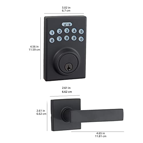 Amazon Basics - Contemporary Electronic Keypad Deadbolt Door Lock With Passage Lever, Matte Black, 15.98 x 6.10 x 3.07 inches (LxWxH)